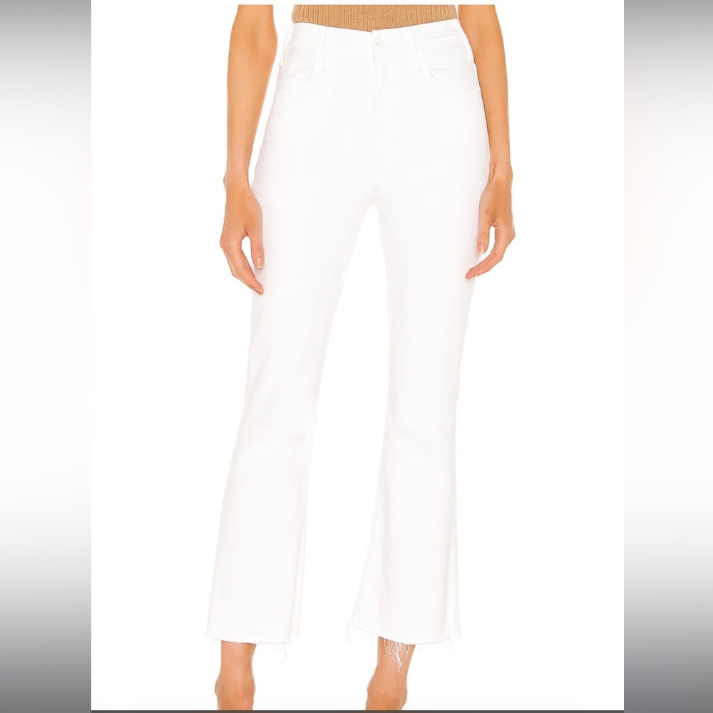 Mother The Hustler Ankle Fray Fairest of Them All white jeans